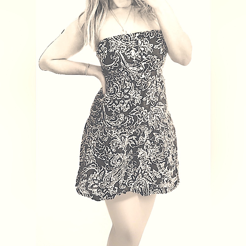🇺🇸AMERICAN EAGLE🇺🇸 STRAPLESS A-LINE ABOVE KNEE LINED STRETCH RUFFLE DRESS🦅